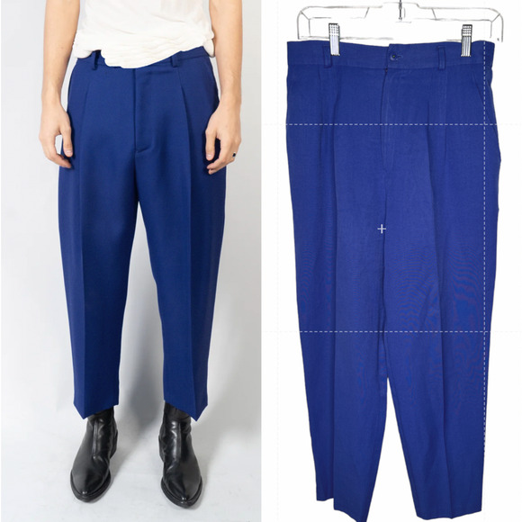 Free People Vintage 6 High Waist Straight Leg Dress LINEN Pants Crop Cobalt Blue - Picture 2 of 6